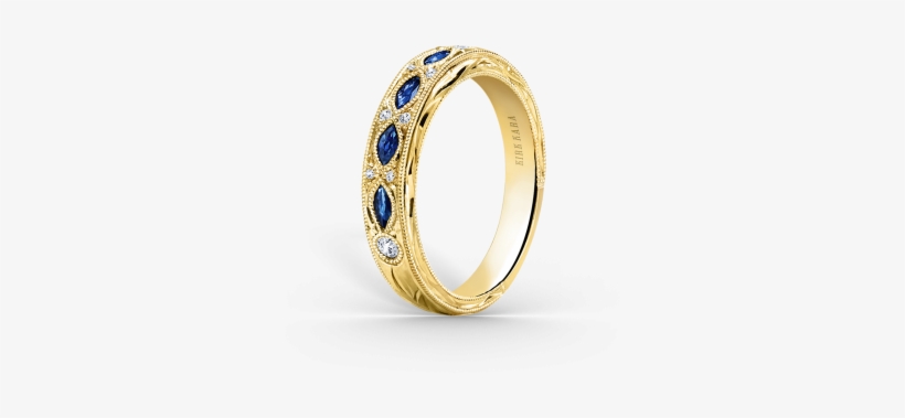 Dahlia 18k Yellow Gold Ladies Wedding Band - Marquise Blue Sapphire & Round Cz 14k Gold Plated, transparent png download