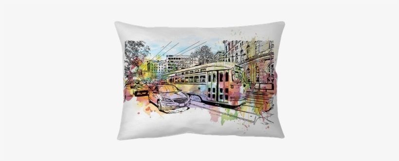 Watercolor Splash With Sketch Of Trolley Car Moves - San Francisco, transparent png download