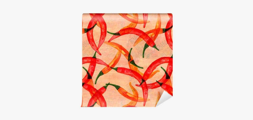 Seamless Pattern Of Watercolor Chili Peppers On Old - Watercolor Painting, transparent png download