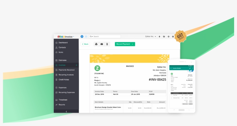 Zoho Invoice Is Now Gst Ready - Gst Accounting Software, transparent png download