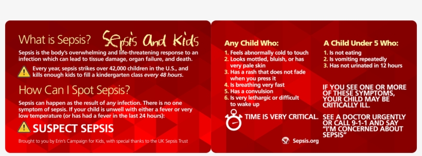 Pediatric Card Sideways - Sepsis Alliance, transparent png download