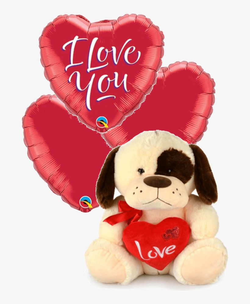Big Bruno Love Puppy With Balloons - Love You Balloon And Teddy Bear Gift, transparent png download