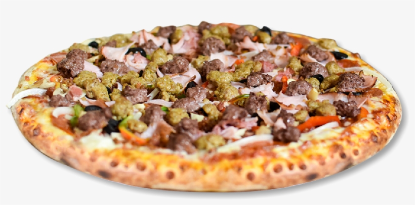 Green & Black Olives, Bacon, Hot Peppers, Chicken, - Ham Corn Funghi Pizza, transparent png download