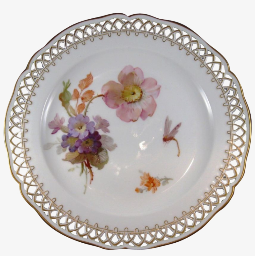 Kpm Hand Painted Porcelain Plate With Flowers And Dragonfly, - China Painting, transparent png download