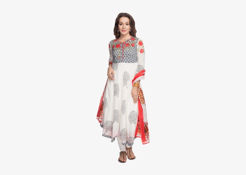 Women Round Neck Long Churidar Suit - Woman, transparent png download