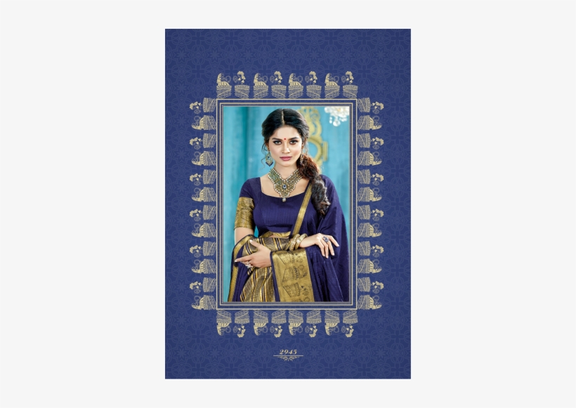 Blue Silk Saree With Dulha Dulhan Print With Zari On - Sari, transparent png download