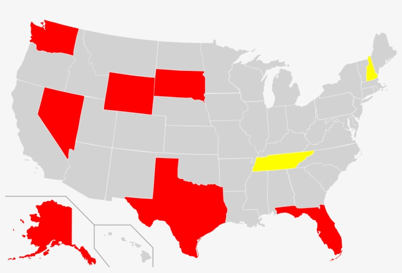 Filemap Of Usa Highlighting States With No Income Tax - States That Allow Corporal Punishment In Schools 2018, transparent png download