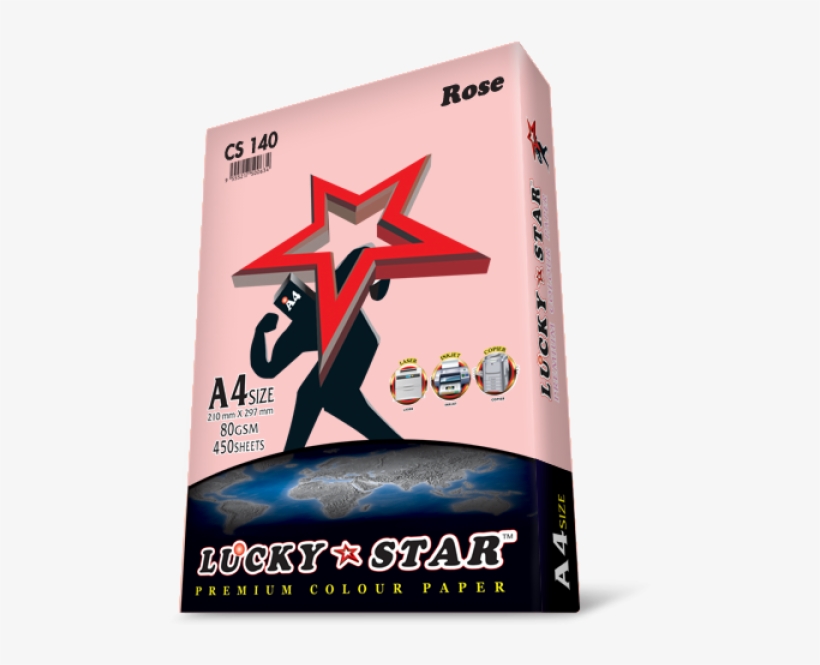 A4 Lucky Star Colour Paper Cs140 Rose 80gsm 450 Sheets - Lucky Star A4 Colour Paper, transparent png download