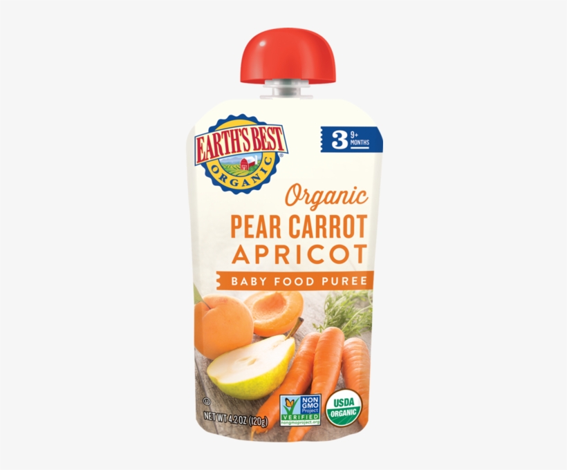 Pear Carrot Apricot Baby Food Puree - Earth's Best Carrot Apricot Pear Puree, transparent png download