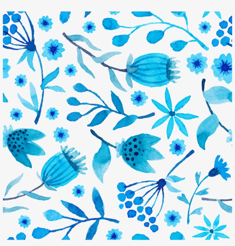 Hand Drawn Various Flowers And Plants Branches Background - Blue, transparent png download