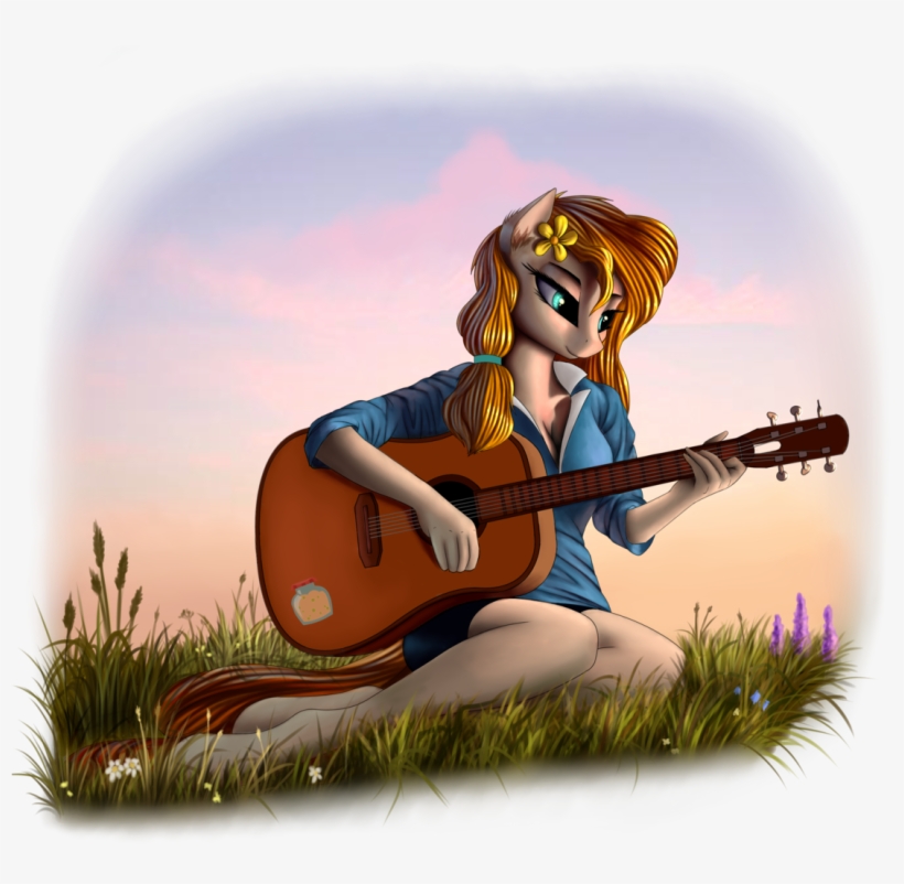 Pony-way, Female, Flower, Flower In Hair, Grass, Guitar, - My Little Pony: Friendship Is Magic, transparent png download