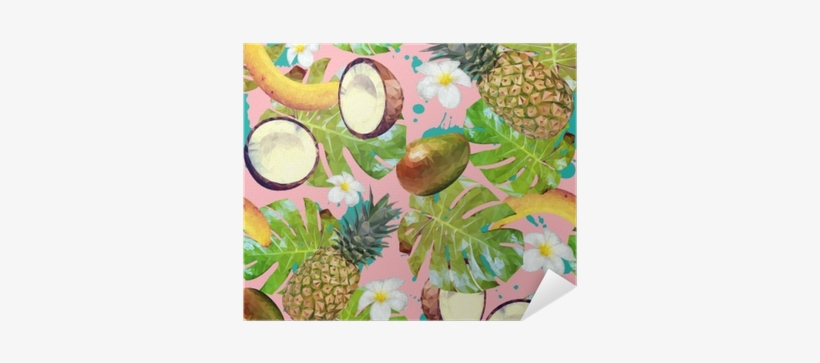 Vector Pattern With Pineapple, Bananas, Coconuts, Mango, - Fruit Tropical Plants Pattern, transparent png download