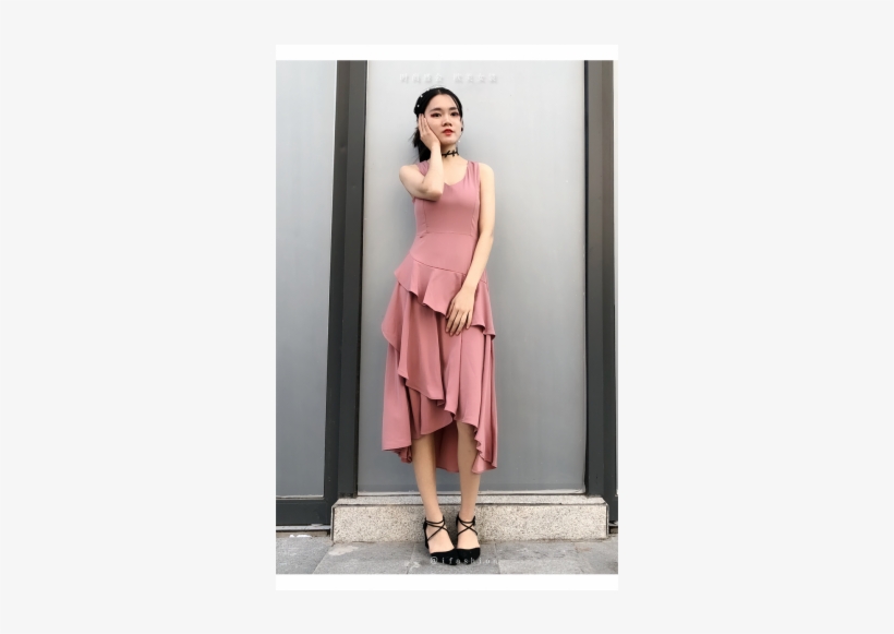 Tansshop Irregular Beveled Ruffled Skirt Midi Dress - A-line, transparent png download