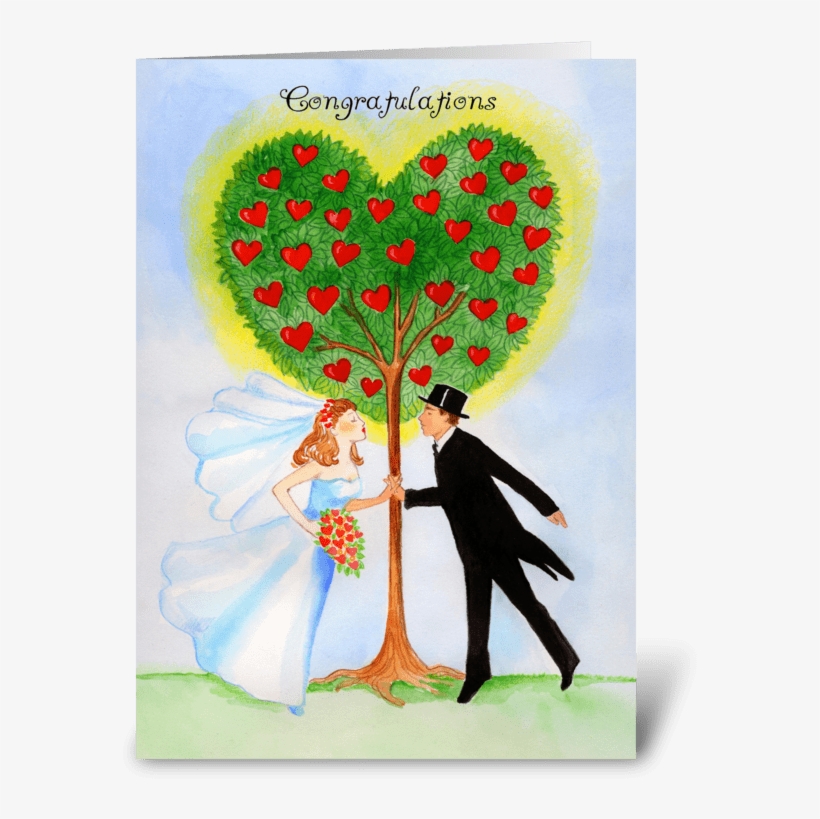 Wedding Congratulations Tree With Hearts Greeting Card - Wedding, transparent png download