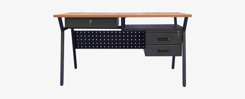An Office Table With Imitated Wooden Desk And Steel-based - Desk, transparent png download