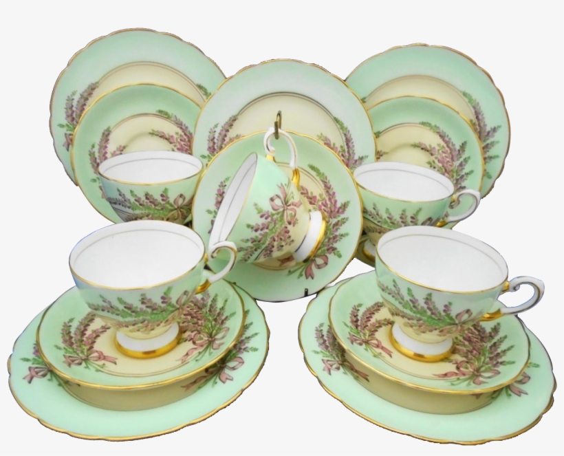 15 Pc Tuscan Pink Ribbon Green Tea Cup And Saucer Trio - Saucer, transparent png download