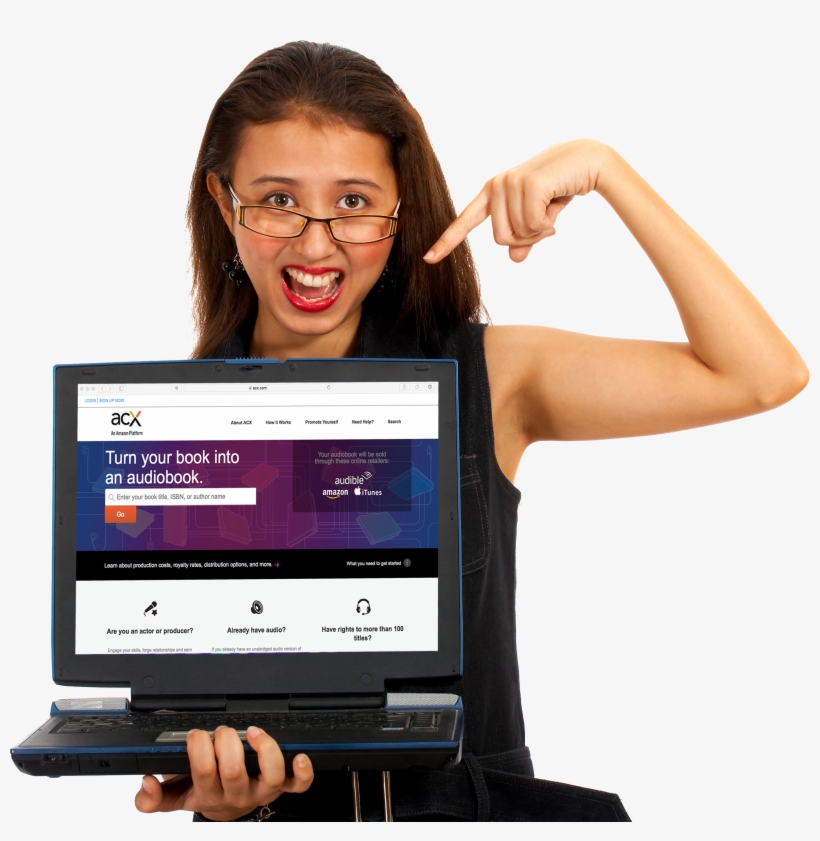 Girl Holding Laptop With Acx On The Screen - Girl Showing Laptop, transparent png download