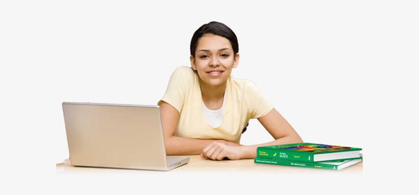 Girl With Laptop And Big Ideas Math Green 2014 Edition - Girl With Laptop And Book, transparent png download