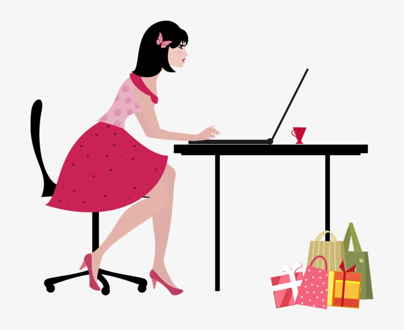 Cartoon Young Woman With Laptop Computer Shopping Online - Компьютер Для Женщин, transparent png download