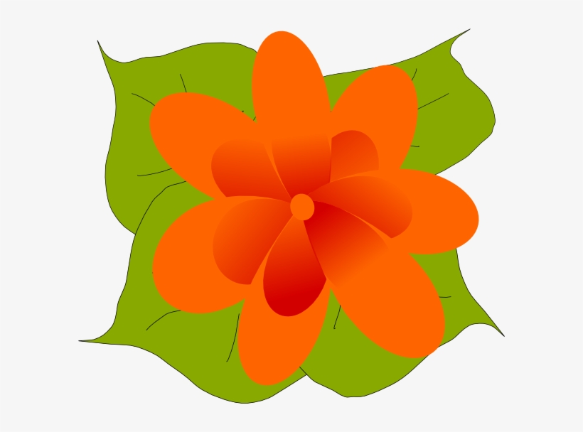 Orange Flower With Leaves Clip Art At Clker - Flower And Leaves Clipart, transparent png download