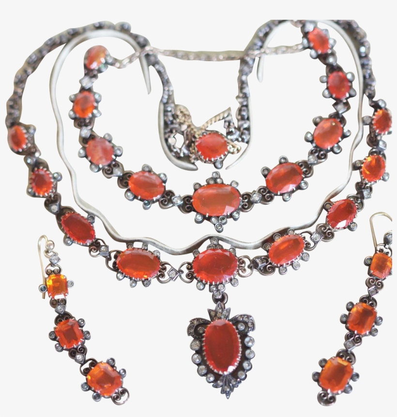 Antique Edwardian Fire Opal Set Necklace Bracelet Earrings - Necklace, transparent png download