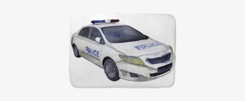 Watercolor Sketch Of Police Car On White Background - Police Car, transparent png download