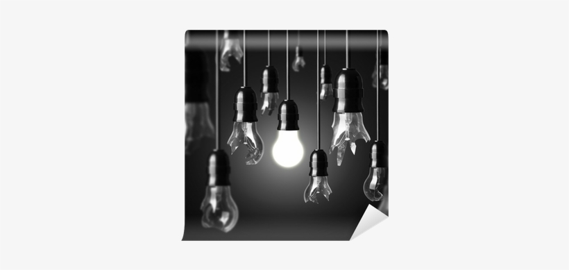 Idea Concept With Broken Bulbs And One Glowing Bulb - Photography Black And White Design, transparent png download