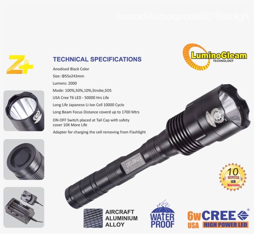 Emerald Z Plus Torch Flashlight - Flashlight, transparent png download