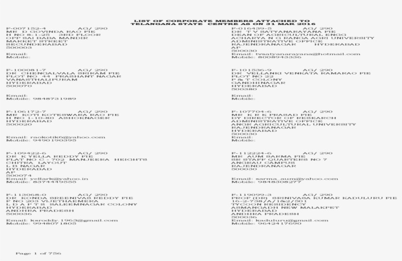 List Of Corporate Members Attached To Telangana - Corporation, transparent png download