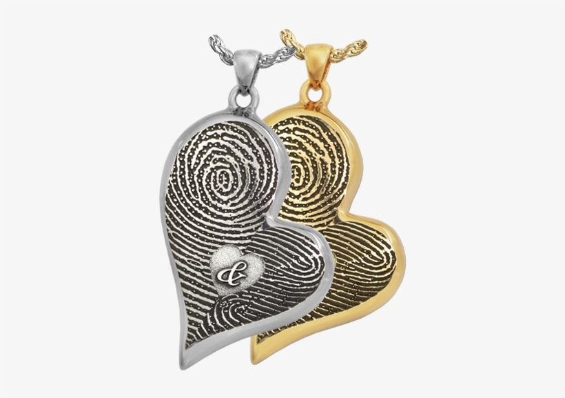 Double-print Fingerprint With Ampersand Teardrop Heart - Footprint And Initials Teardrop Heart Solid Gold Cremation, transparent png download