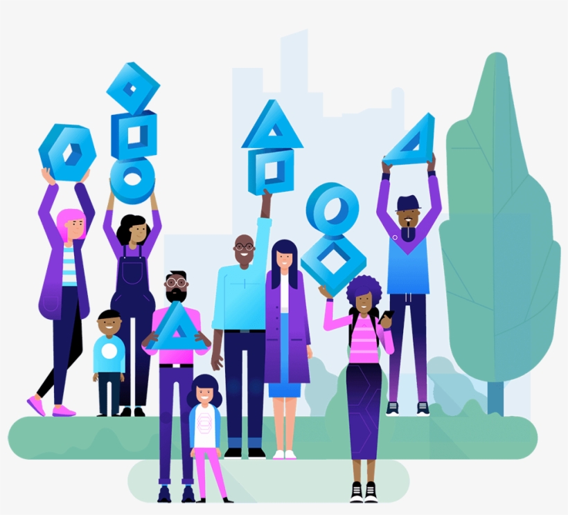 A Group Of People Holding Up Indiefin Product Icons - Life Insurance, transparent png download