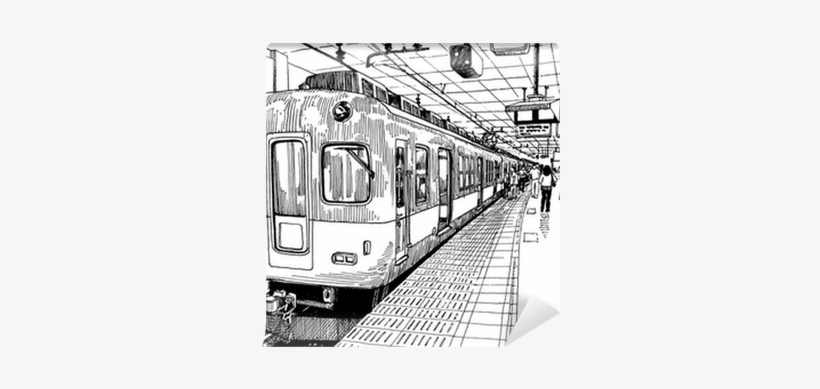 Japan Metro Train Station Platform In Osaka Drawing - Train With Platform Drawing, transparent png download