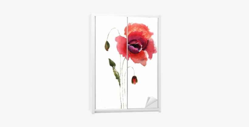 Watercolor Illustration Of Red Poppy Flower Wardrobe - Hobbitholeco 'red Tall Flowers Ii' Multicolored Canvas, transparent png download