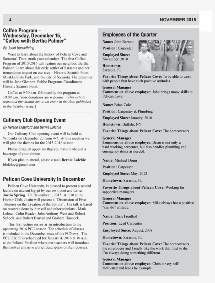 November 2015 4 Coffee Program Wednesday, December - Document, transparent png download