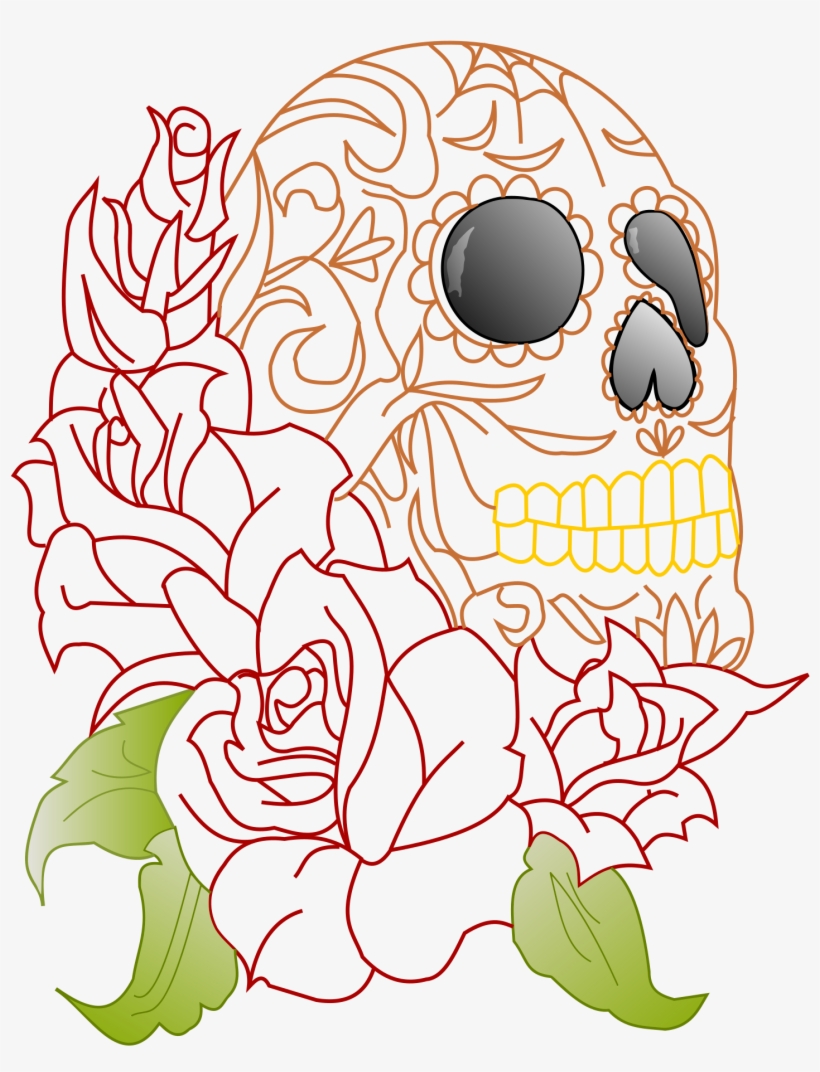 Graphic Free Stock Skull And Roses Clipart - Retro Schädel Der Stoffservietten Zuckerrockabilly, transparent png download