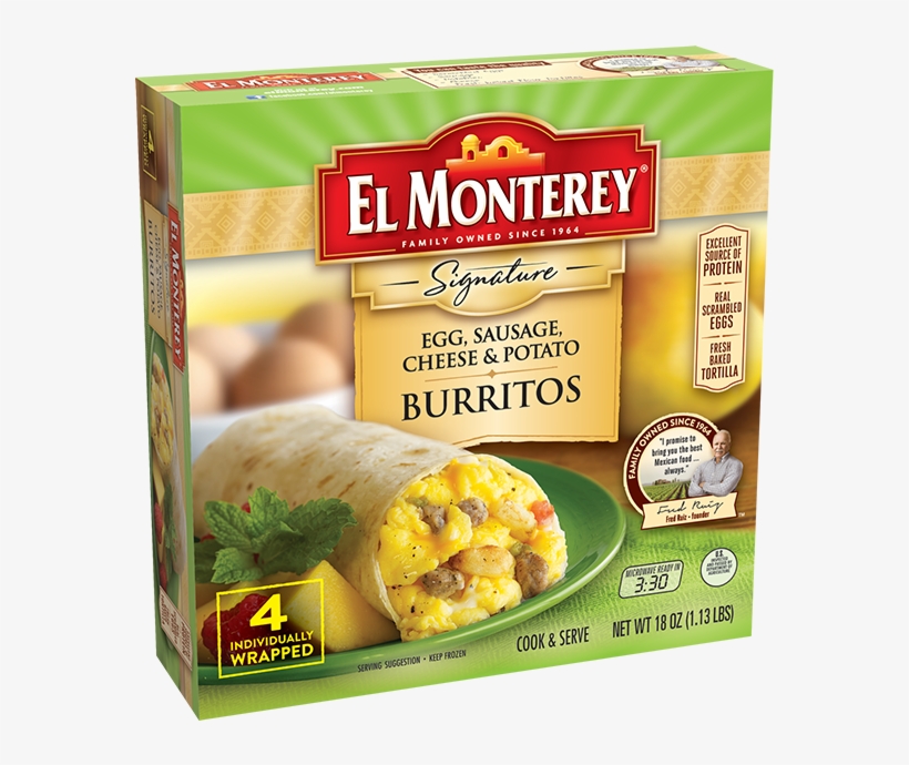 Egg, Pork Sausage, Cheese & Potato Frozen Burritos - El Monterey Breakfast Wraps, transparent png download