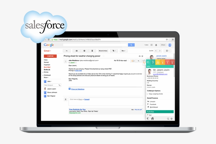 Access Salesforce Inside Gmail - Salesforce Email Integration, transparent png download