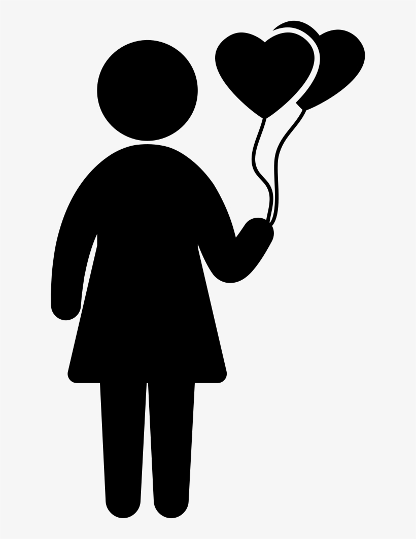 Woman Silhouette With Hearts Balloons Comments - Icon Woman Happy Png, transparent png download