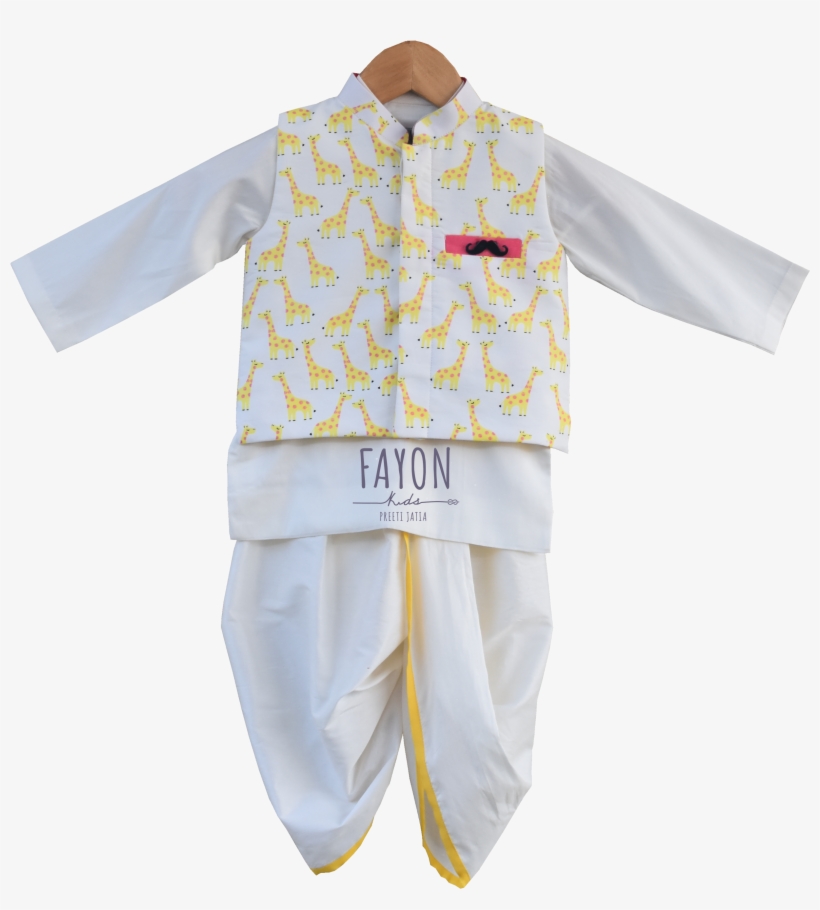 Giraffe Print Nehru Jacket With Kurta & Dhoti - Curious Village, transparent png download