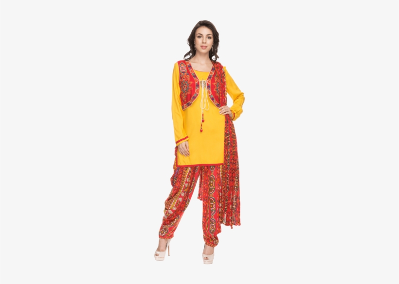 Womens Printed Kurta Jacket And Patiala Set - Jacket Patiala Suit, transparent png download