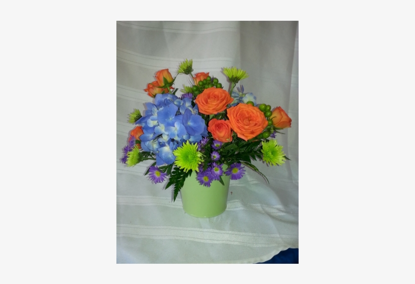 Green Tin Bucket Filled With Bright Summer Flowers - Bouquet, transparent png download