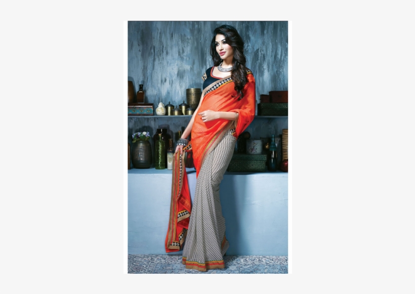 Image Black And White Stock Gorgeous Heavy Hand Work - Simple Chiffon Saree Printed, transparent png download
