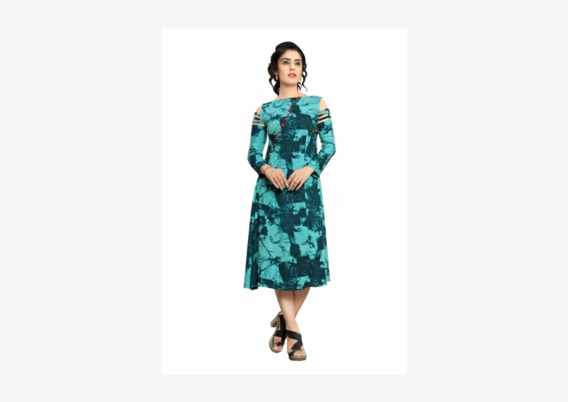 Aqua Green Marble Print Side Flared Kurti Dress - Kurti Top, transparent png download