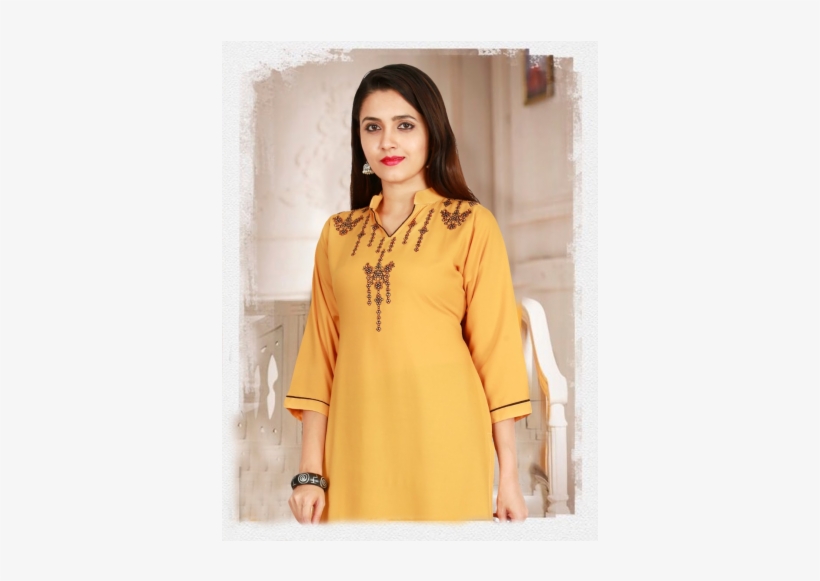 Indijoy Women's Rayon Straight Kurti With Embroidery-yellow - Formal Wear, transparent png download