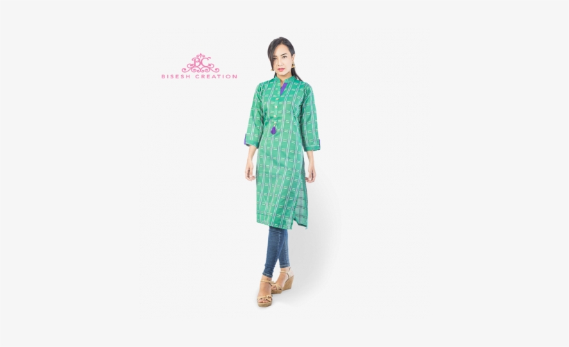 Green Purple Checkered South Cotton Kurti - Kurti Top, transparent png download
