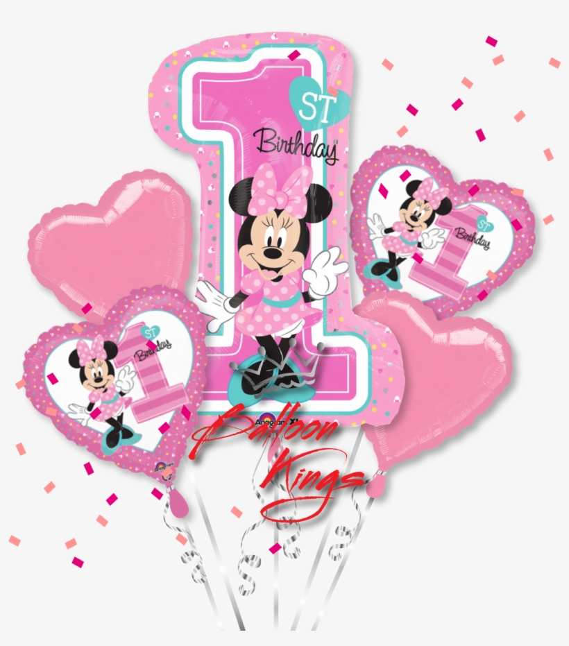 1st Birthday Minnie Mouse Bouquet - 28" Minnie 1st Birthday Balloon - Mylar Balloons Foil, transparent png download