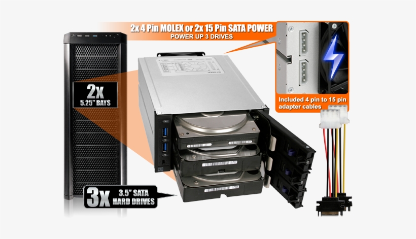 3 Bay Solution - Cremax Icy Dock Flexcage Mb973sp-1b Storage Drive Cage, transparent png download
