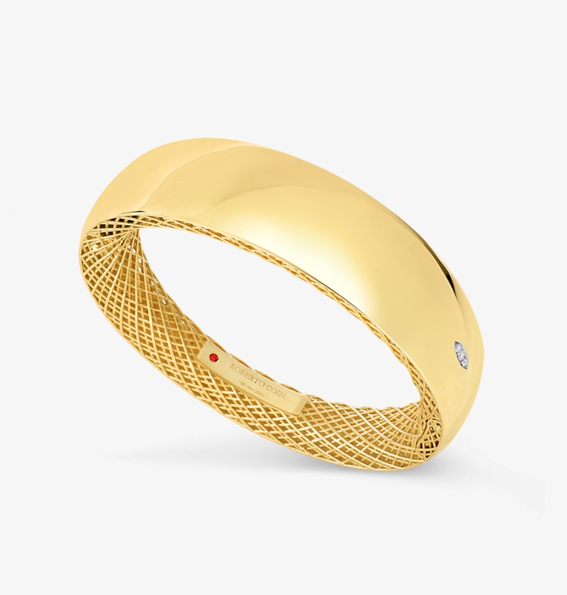 Roberto Coin Wide Gold Bangle With Diamonds - Roberto Coin, transparent png download