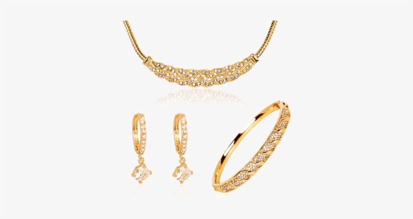 18k Gold Plated Austrian Crystal Woven Jewellery Set - Gold, transparent png download