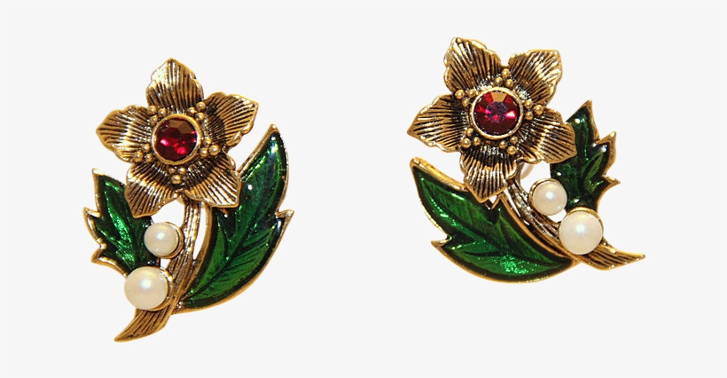 Vintage Avon Christmas Poinsettia Faux Pearl Earrings - Vintage Christmas Poinsettia Faux Pearl Earrings Guilloche, transparent png download